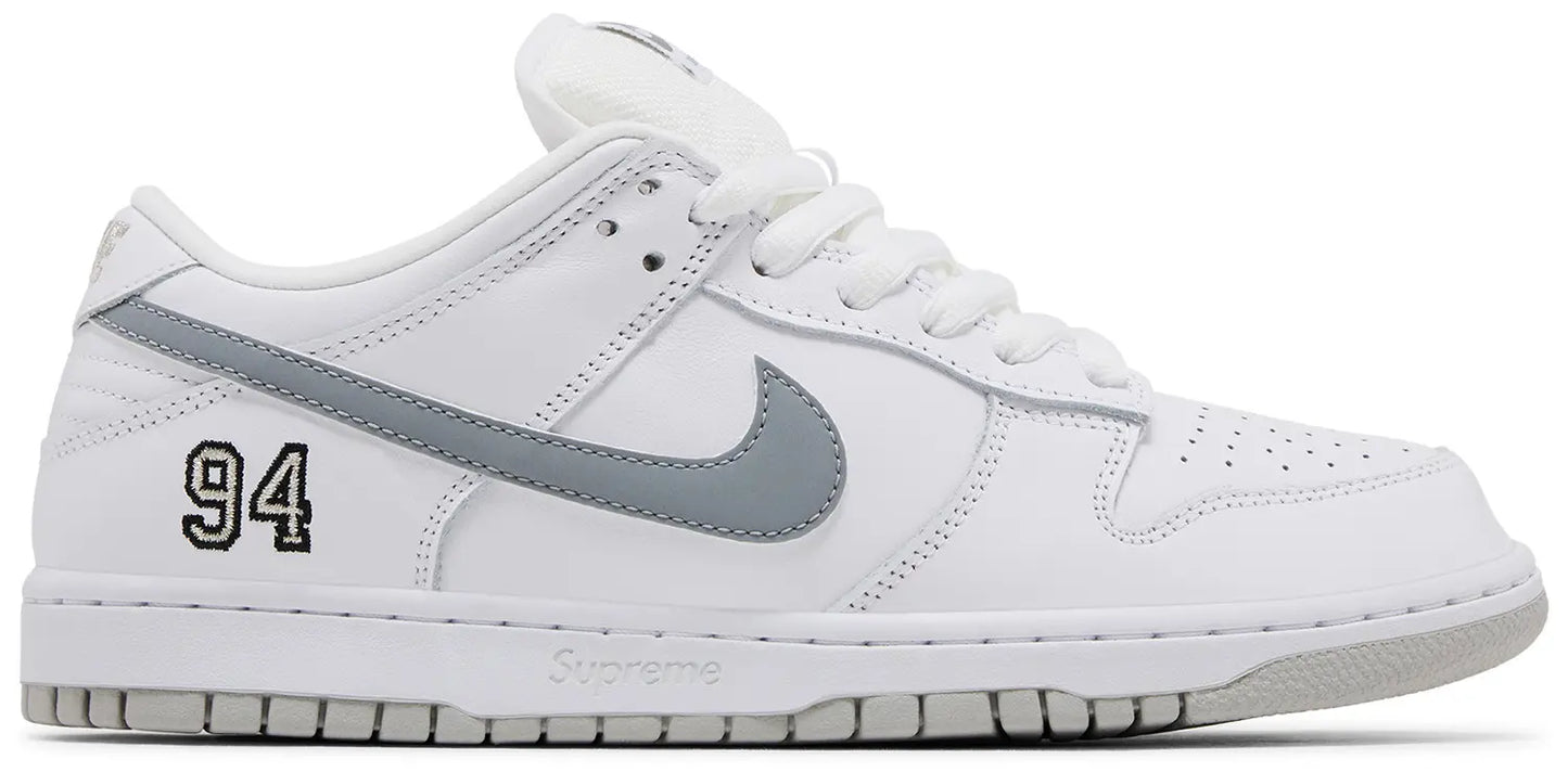 Supreme x Nike Dunk Low SB 'White Metallic Silver'