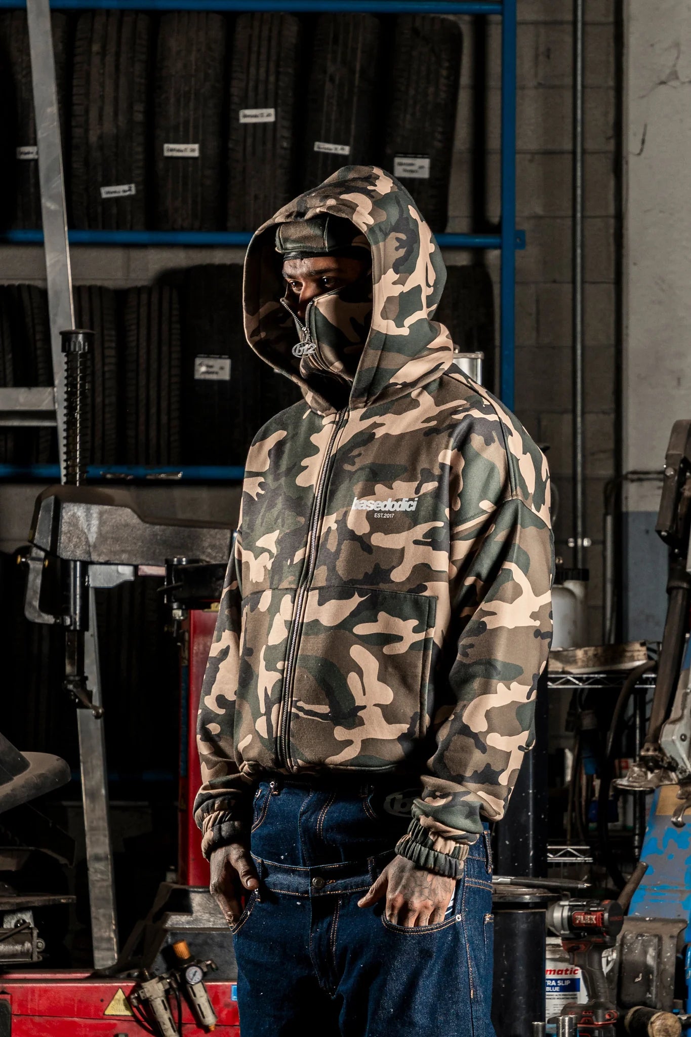 Balaclava Full Zip "DETROIT" Camo Green