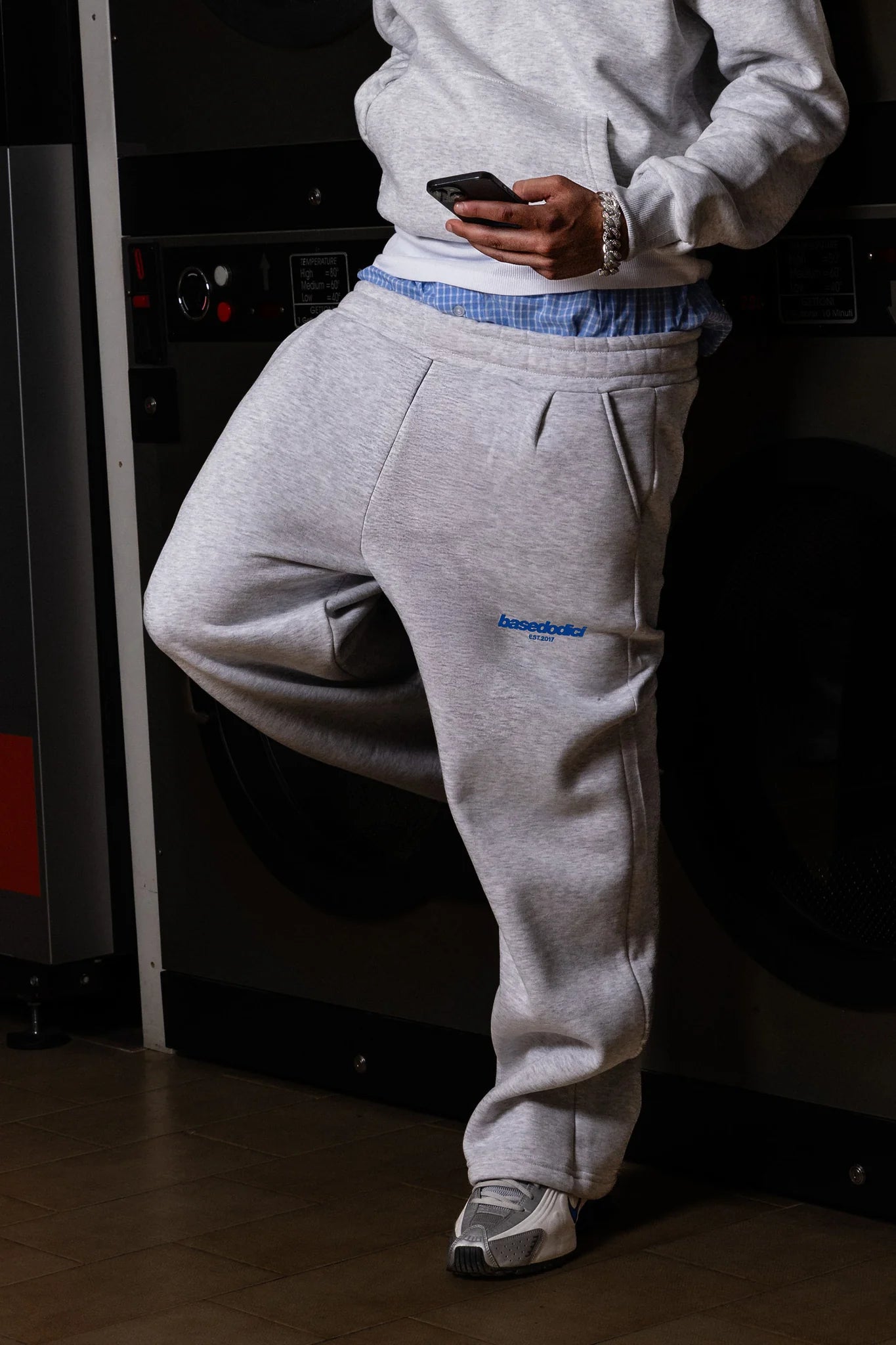Fleece Pants "COMFY" Front Logo AshGrey/Blue