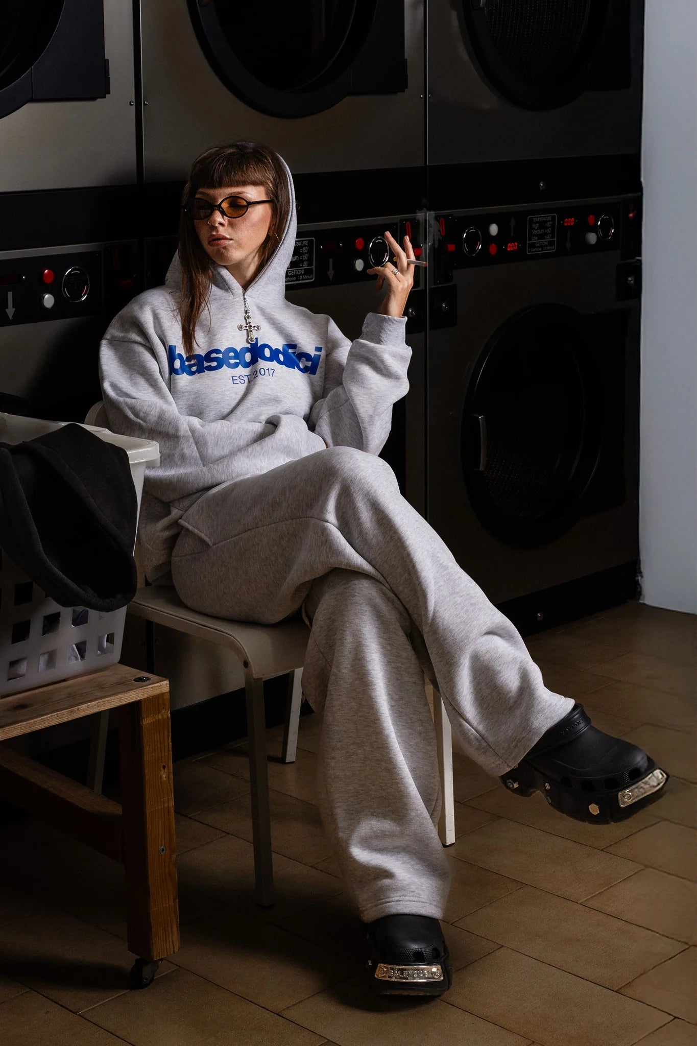 Hoodie "COMFY" Front Logo AshGrey/Blue