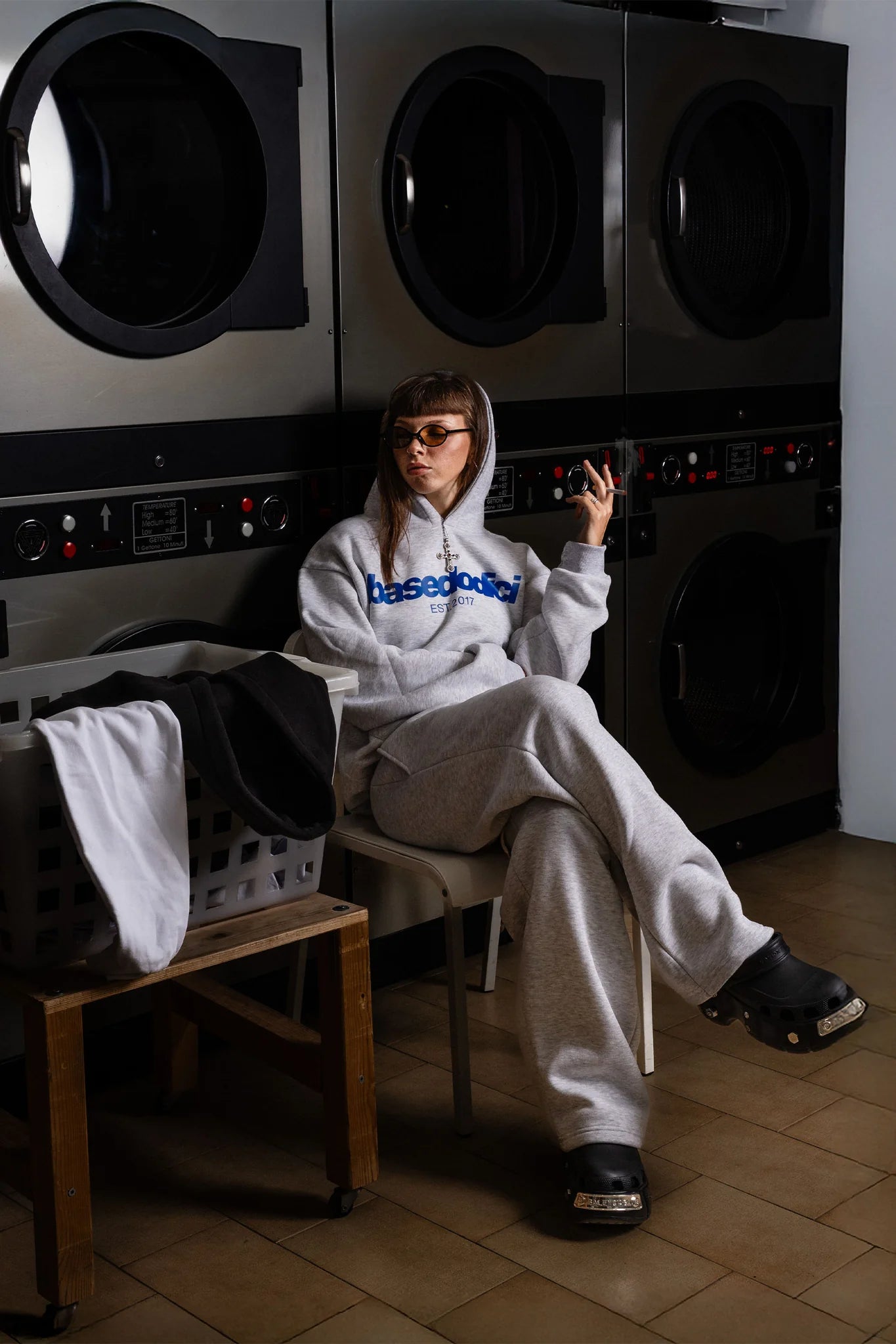 Hoodie "COMFY" Front Logo AshGrey/Blue