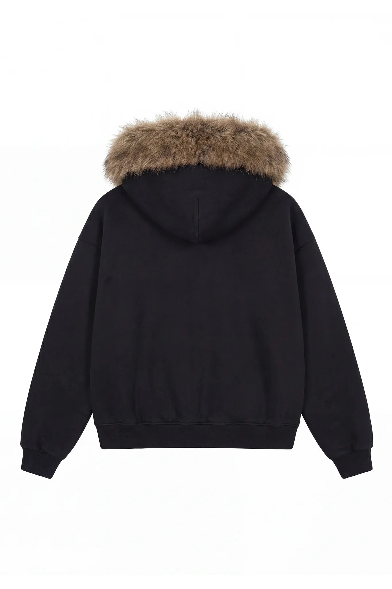 Full Zip "RUDE DIAMOND" Faux Fur Script Black